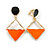 Orange/Black Enamel Geometric Clip On Earrings in Gold Tone - 45mm L - view 2