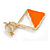 Orange/Black Enamel Geometric Clip On Earrings in Gold Tone - 45mm L - view 4