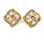 Square Clear Crystal White Faux Peal Clip On Earrings In Gold Tone - 20mm Tall - view 4