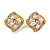 Square Clear Crystal White Faux Peal Clip On Earrings In Gold Tone - 20mm Tall