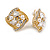 Square Clear Crystal White Faux Peal Clip On Earrings In Gold Tone - 20mm Tall - view 5