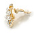 Square Clear Crystal White Faux Peal Clip On Earrings In Gold Tone - 20mm Tall - view 7