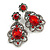 Victorian Style Filigree Red Crystal Clip On Earrings in Aged Silver Tone - 45mm L - view 2