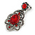 Victorian Style Filigree Red Crystal Clip On Earrings in Aged Silver Tone - 45mm L - view 4