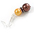 Graduated Yellow/ Brown Glass Bead with Brown Crystal Ring Drop Earrings - 45mm L - view 5