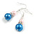 Pale Pink/Blue Glass Bead with AB Crystal Ring Drop Earrings in Silver Tone - 45mm Drop - view 5