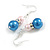 Pale Pink/Blue Glass Bead with AB Crystal Ring Drop Earrings in Silver Tone - 45mm Drop
