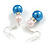 Pale Pink/Blue Glass Bead with AB Crystal Ring Drop Earrings in Silver Tone - 45mm Drop - view 6