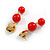 Red Acrylic Bead Gold Tone Disk Drop Earrings - 50mm L - view 5