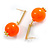 Neon Orange Acrylic Bead Slim Bar Drop Earrings in Gold Tone - 45mm Long - view 2