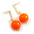 Neon Orange Acrylic Bead Slim Bar Drop Earrings in Gold Tone - 45mm Long - view 6