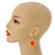 Neon Orange Acrylic Bead Slim Bar Drop Earrings in Gold Tone - 45mm Long - view 3