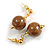 15mm Brown Ceramic Bead Drop Earrings in Gold Tone - 30mm L