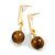 12mm Tiger Eye Round Stone with Gold Tone Bar Drop Earrings - 40mm Long - view 2