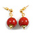 15mm Red Ceramic Bead Drop Earrings in Gold Tone - 30mm L - view 7