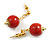 15mm Red Ceramic Bead Drop Earrings in Gold Tone - 30mm L - view 4