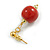 15mm Red Ceramic Bead Drop Earrings in Gold Tone - 30mm L - view 5