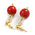15mm Red Ceramic Bead Drop Earrings in Gold Tone - 30mm L - view 6