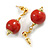 15mm Red Ceramic Bead Drop Earrings in Gold Tone - 30mm L - view 2