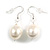 Oval Shaped White Lustrous Glass Pearl Drop Earrings with 925 Sterling Silver Fish Hook Closure/ 40mm Long - view 2
