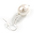 Oval Shaped White Lustrous Glass Pearl Drop Earrings with 925 Sterling Silver Fish Hook Closure/ 40mm Long - view 4