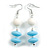 White/ Light Blue Acrylic Bead Drop Earrings - 65mm Long