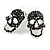 Black Crystal Skull Stud Earrings In Silver Tone - 20mm Tall - view 2