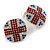 Union Jack Red/Blue/Clear Crystal Square Stud Earrings in Silver Tone - 20mm Tall - view 2