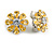 Yellow Citrine/Clear Cz Flower Clip On Earrings in Silver Tone - 17mm Diameter - view 2
