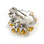 Yellow Citrine/Clear Cz Flower Clip On Earrings in Silver Tone - 17mm Diameter - view 7