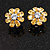 Yellow Citrine/Clear Cz Flower Clip On Earrings in Silver Tone - 17mm Diameter - view 5