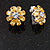 Yellow Citrine/Clear Cz Flower Clip On Earrings in Silver Tone - 17mm Diameter - view 8