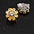 Yellow Citrine/Clear Cz Flower Clip On Earrings in Silver Tone - 17mm Diameter - view 9