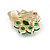 Green Cz Flower Clip On Earrings in Gold Tone - 15mm Diameter - view 5