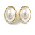 Bridal/ Party Oval Faux Pearl Stud Earrings in Gold Tone - 22mm Tall