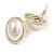 Bridal/ Party Oval Faux Pearl Stud Earrings in Gold Tone - 22mm Tall - view 4