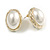 Bridal/ Party Oval Faux Pearl Stud Earrings in Gold Tone - 22mm Tall - view 2