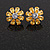 Yellow Citrine/Clear Cz Flower Stud Earrings in Silver Tone - 17mm Diameter - view 3