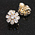 Clear Cz Flower Clip On Earrings in Gold Tone - 17mm Diameter - view 7