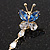 Blue/ Clear CZ Butterfly Dangle Earrings in Gold Tone - 45mm L - view 9
