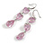 Multi Heart Pink Glass Drop Earrings in Rhodium Plating - 55mm Long - view 2