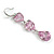 Multi Heart Pink Glass Drop Earrings in Rhodium Plating - 55mm Long - view 8
