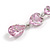Multi Heart Pink Glass Drop Earrings in Rhodium Plating - 55mm Long - view 4