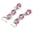 Multi Heart Pink Glass Drop Earrings in Rhodium Plating - 55mm Long - view 9