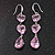 Multi Heart Pink Glass Drop Earrings in Rhodium Plating - 55mm Long - view 7