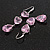Multi Heart Pink Glass Drop Earrings in Rhodium Plating - 55mm Long - view 10