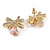 Gold Plated Clear/Pink CZ Bow Stud Earrings - 20mm Across - view 2