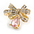 Gold Plated Clear/Pink CZ Bow Stud Earrings - 20mm Across - view 5