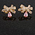 Gold Plated Clear/Pink CZ Bow Stud Earrings - 20mm Across - view 6