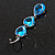 Multi Heart Blue Glass Drop Earrings in Rhodium Plating - 55mm Long - view 7
